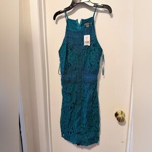 Teal Lace Midi Dress